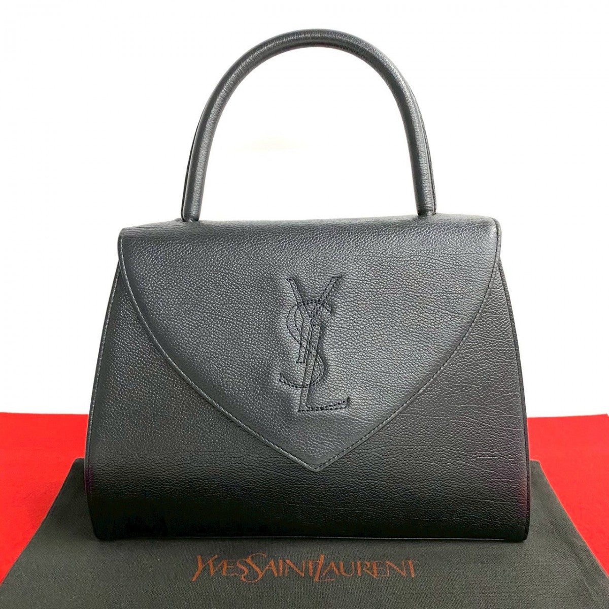 Yves Saint Laurent pre-owned black leather handbag with embossed logo and structured design