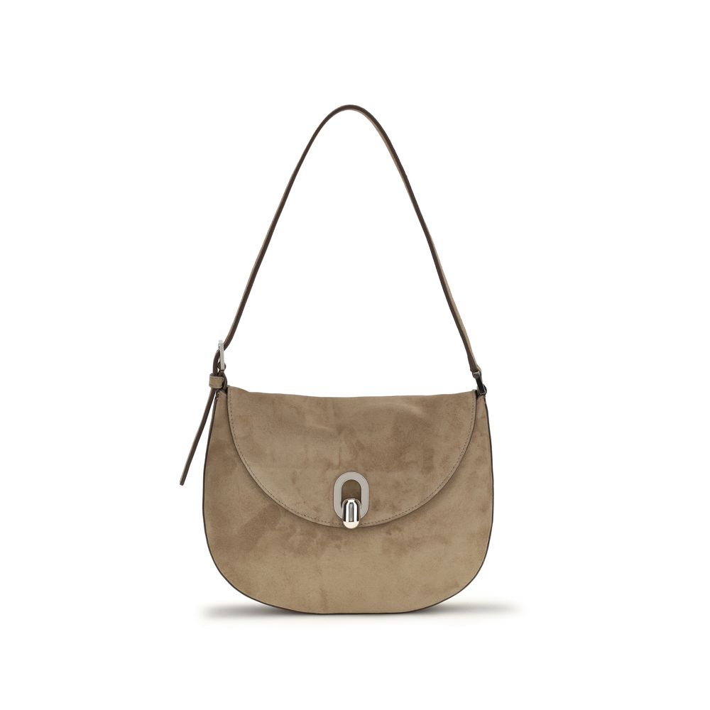 ROUND HOBO SHOULDER BAG IN BEIGE SUEDE
