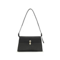 Savette Symmetry black calf leather shoulder bag with twist-lock closure and adjustable removable strap