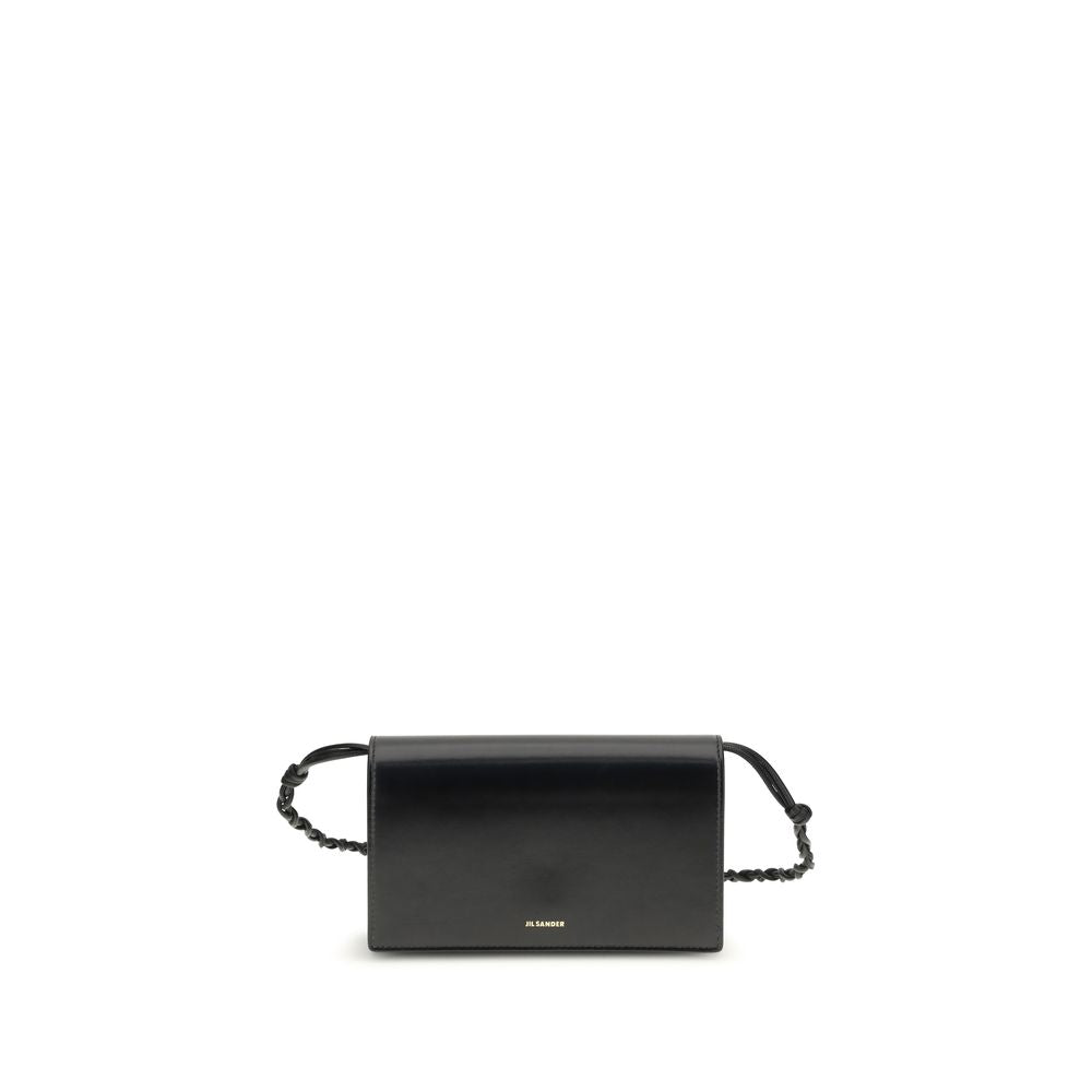 TANGLE WALLET ON STRAP IN BLACK LEATHER