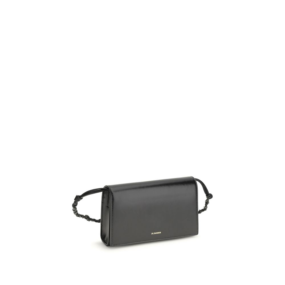TANGLE WALLET ON STRAP IN BLACK LEATHER