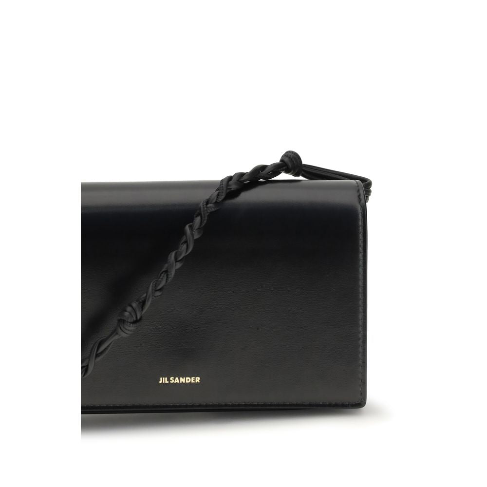 TANGLE WALLET ON STRAP IN BLACK LEATHER