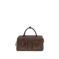 Max Mara Holdall Cargo brown textured calf leather handbag with front pockets and removable shoulder strap