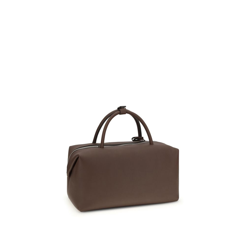 Max Mara Holdall Cargo brown textured calf leather handbag with front pockets and removable shoulder strap