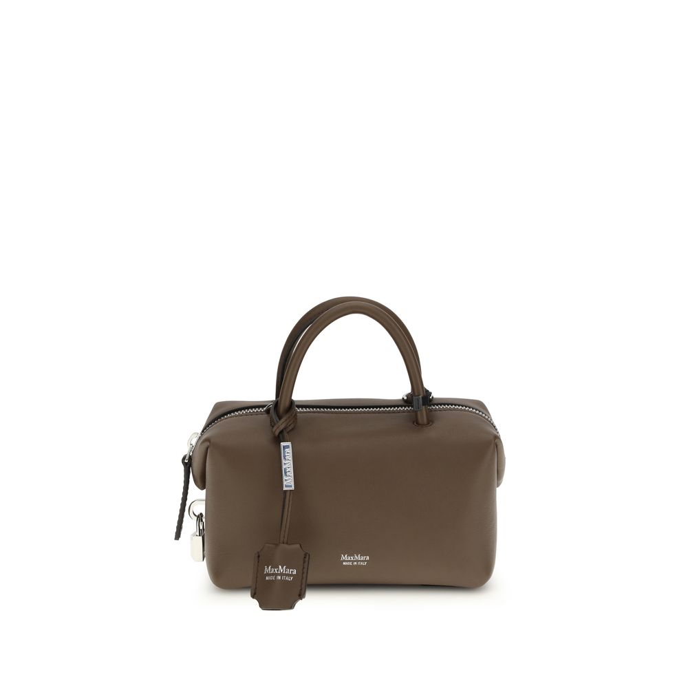 Max Mara Holdalls brown calf leather handbag with rounded handles and removable shoulder strap