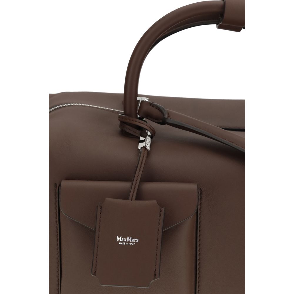 Max Mara Holdall Cargo brown textured calf leather handbag with front pockets and removable shoulder strap