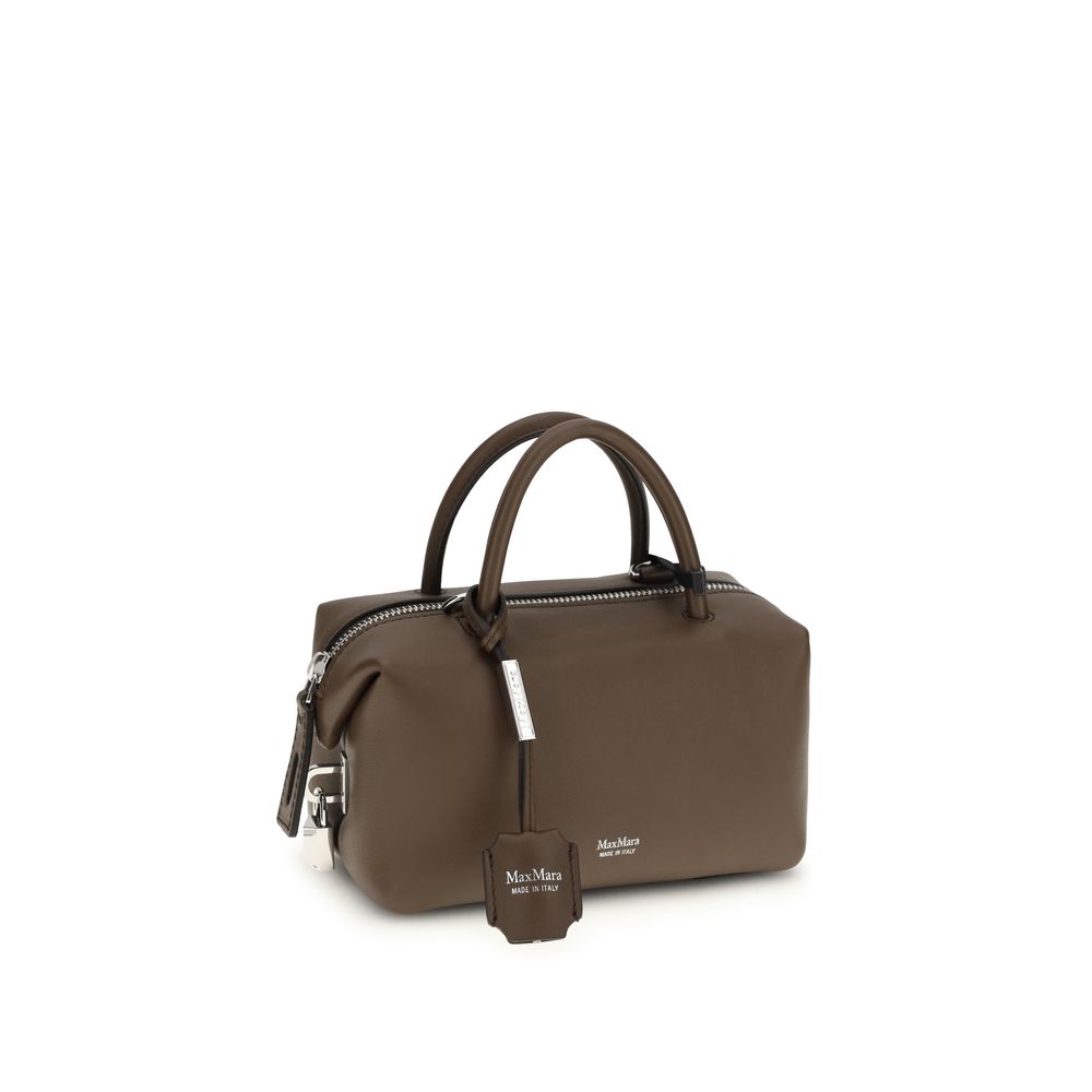 Max Mara Holdalls brown calf leather handbag with rounded handles and removable shoulder strap