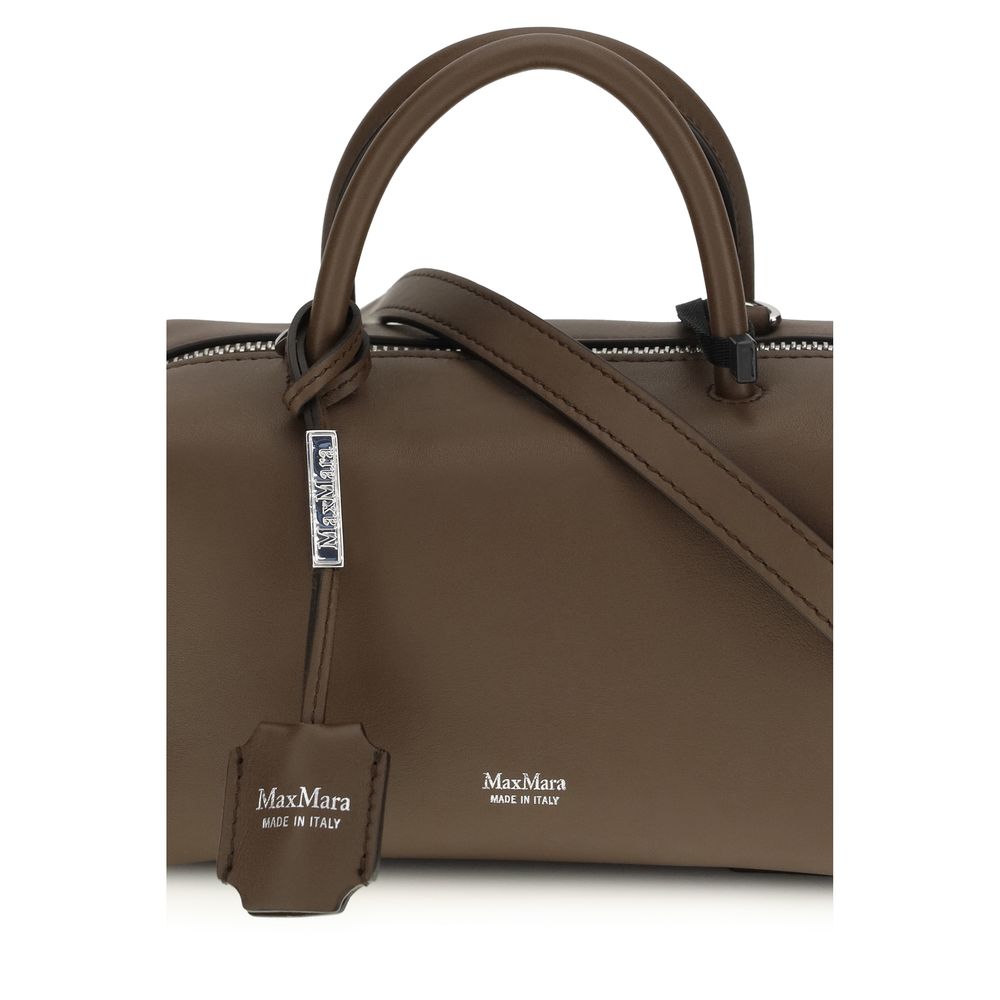 Max Mara Holdalls brown calf leather handbag with rounded handles and removable shoulder strap