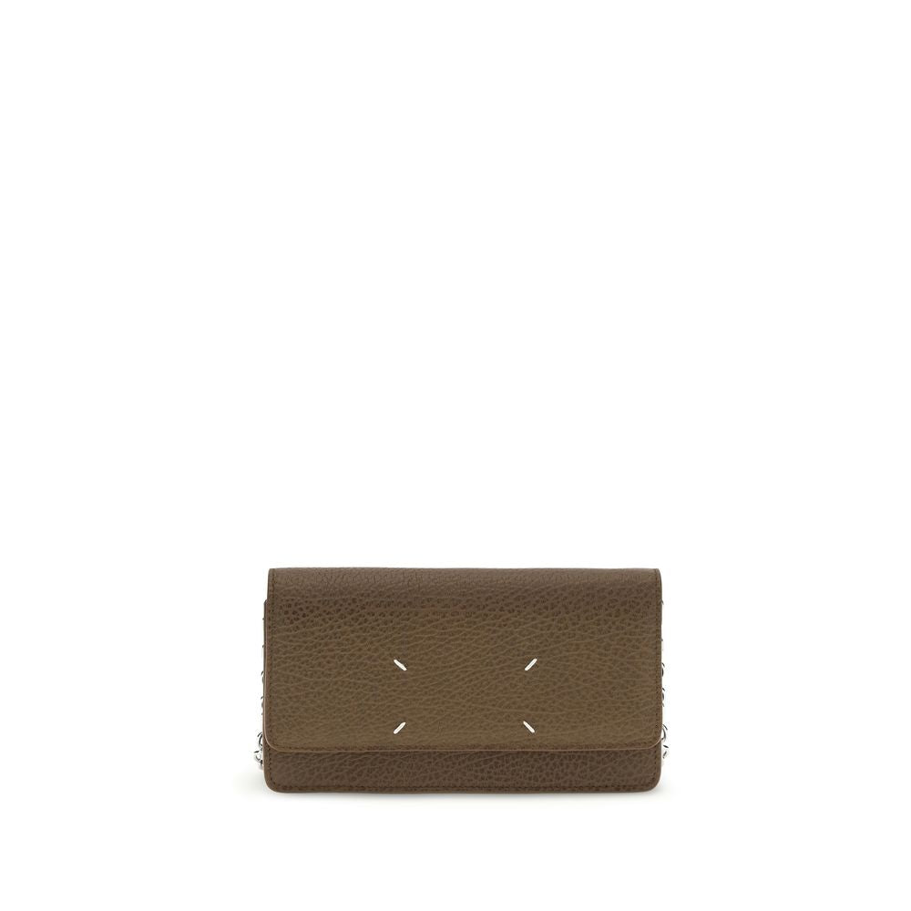 GRAINED LEATHER WALLET ON CHAIN IN BROWN