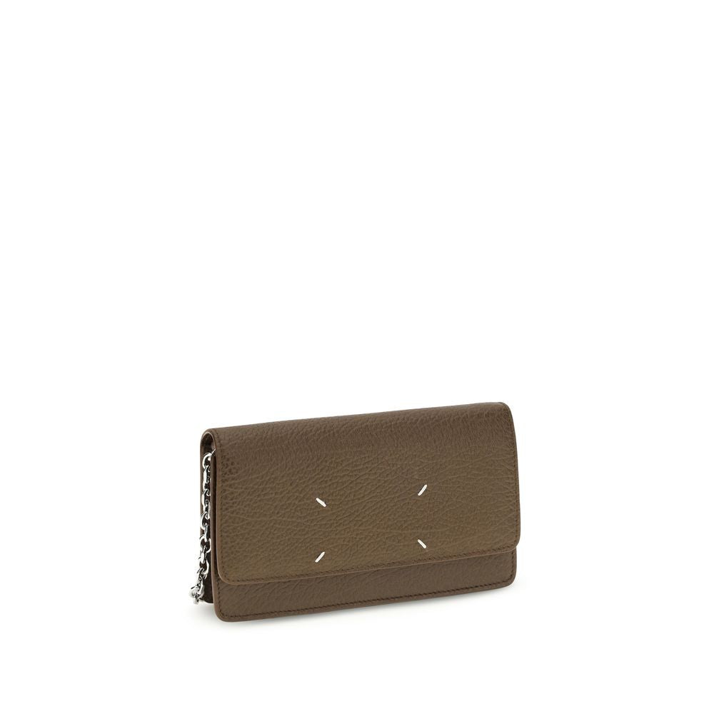 GRAINED LEATHER WALLET ON CHAIN IN BROWN
