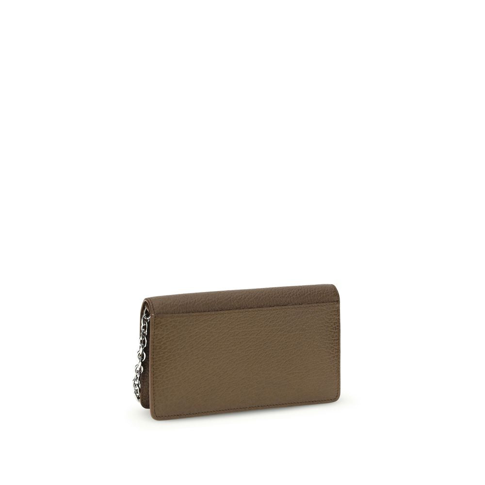 GRAINED LEATHER WALLET ON CHAIN IN BROWN