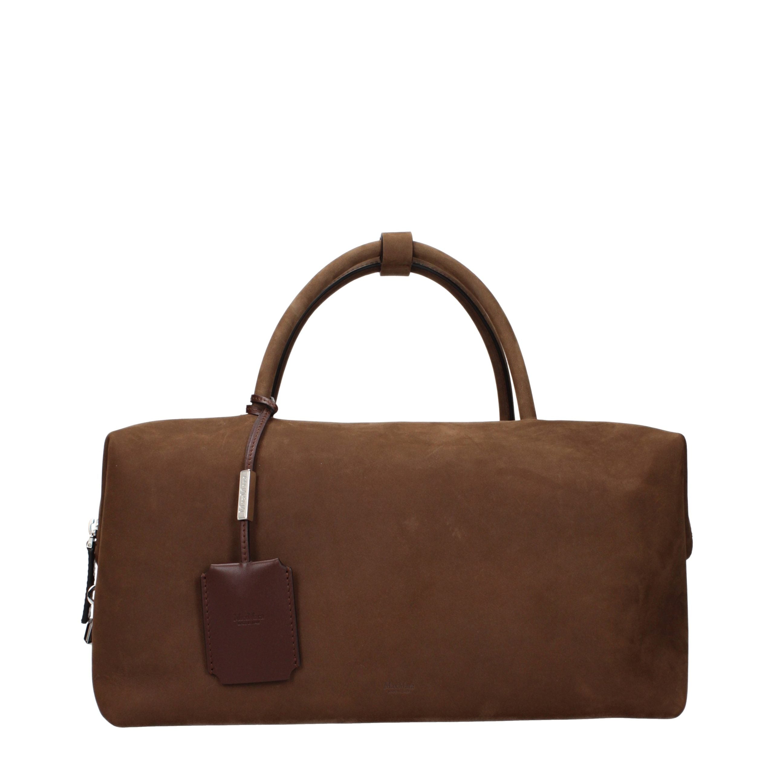 Max Mara brown suede leather handbag with front detail and removable shoulder strap