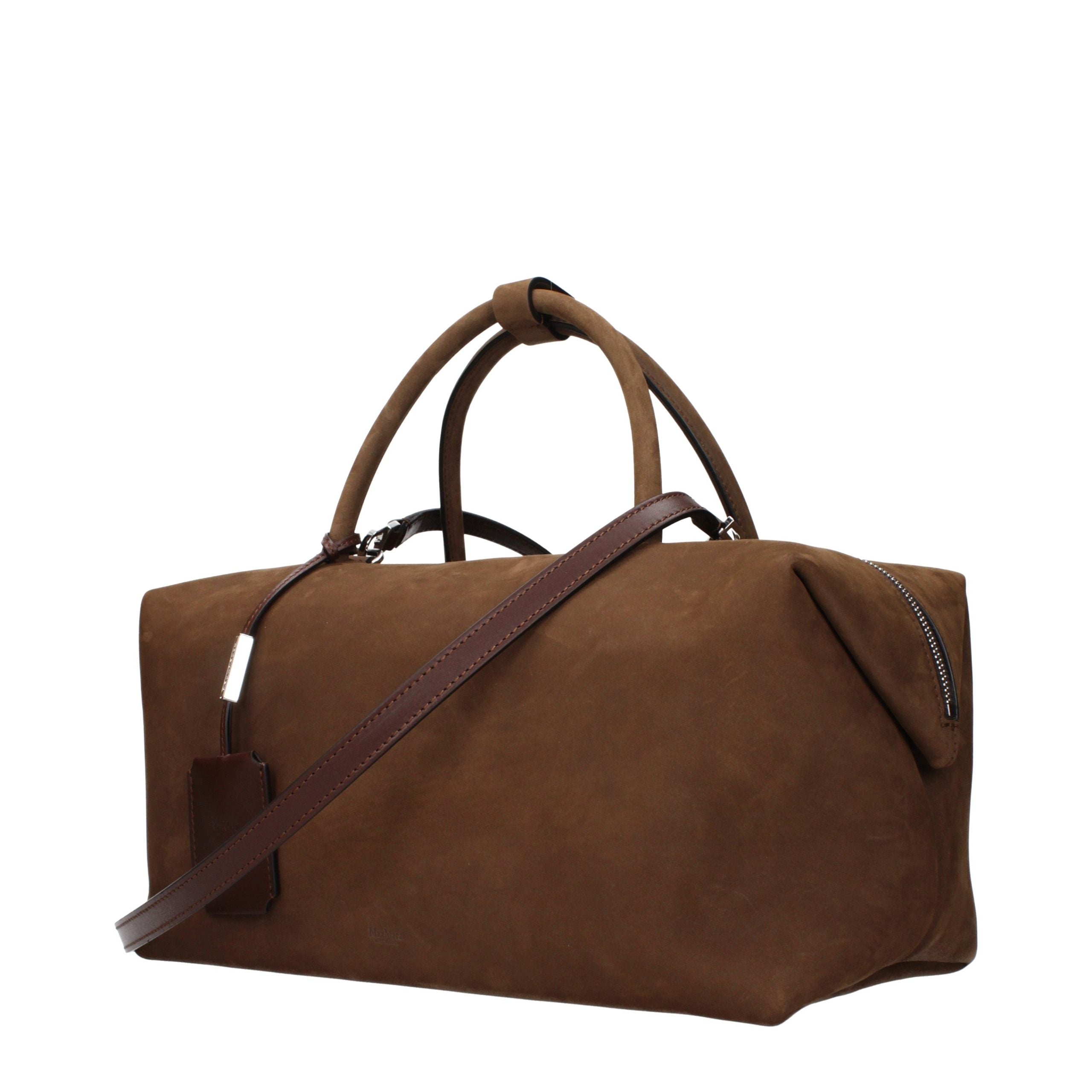 Max Mara brown suede leather handbag with front detail and removable shoulder strap