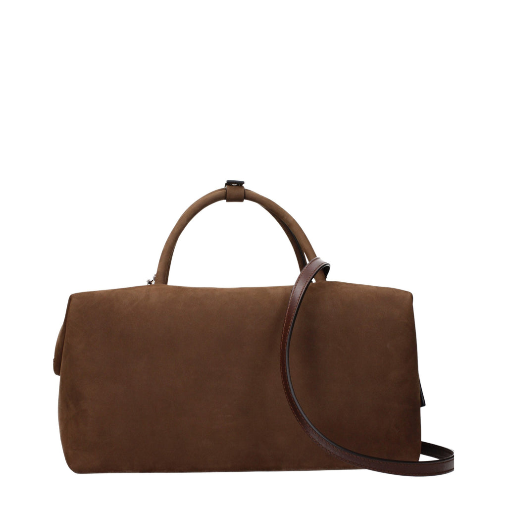 Max Mara brown suede leather handbag with front detail and removable shoulder strap