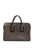 GETAWAY INTRECCIATO LEATHER BRIEFCASE IN GREY