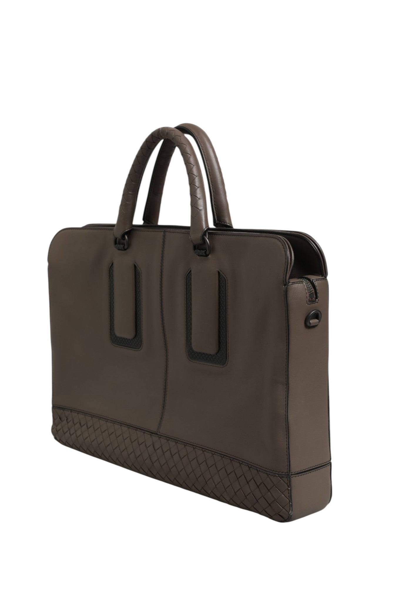 GETAWAY INTRECCIATO LEATHER BRIEFCASE IN GREY