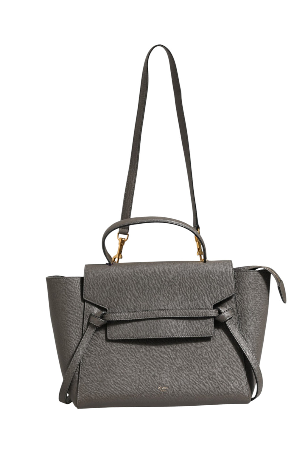 Pre-loved Celine Nano Belt Bag in grey grained calfskin with removable strap
