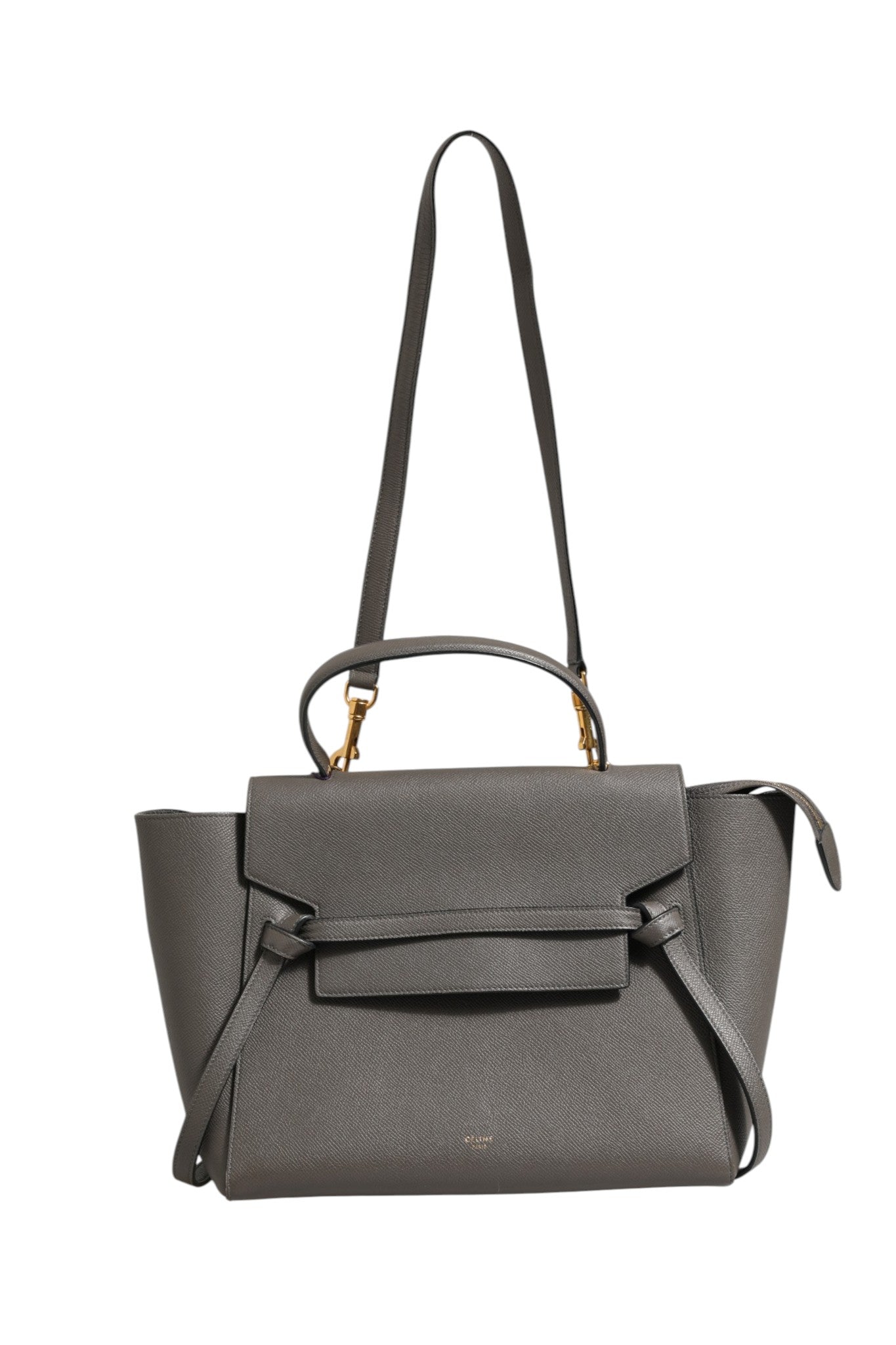 Pre-loved Celine Nano Belt Bag in grey grained calfskin with removable strap