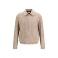  Brunello Cucinelli beige calfskin leather jacket — front view with zip closure
