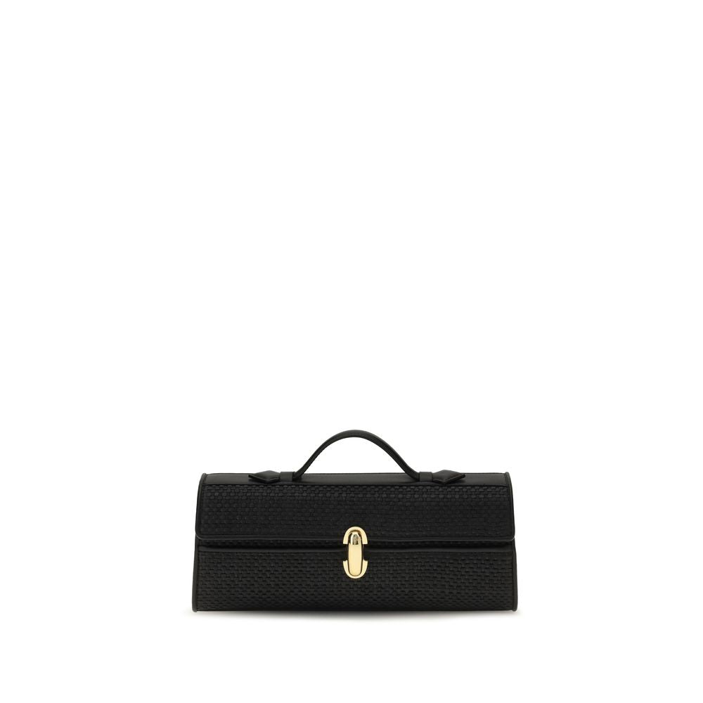 SLIM SYMMETRY POCHETTE IN BLACK RAFFIA