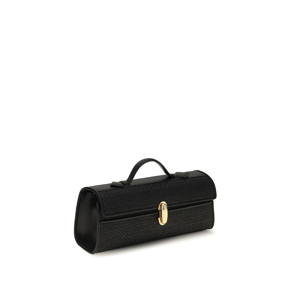 SLIM SYMMETRY POCHETTE IN BLACK RAFFIA
