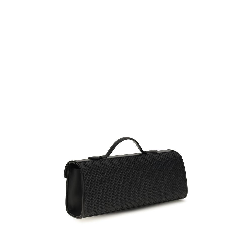 SLIM SYMMETRY POCHETTE IN BLACK RAFFIA