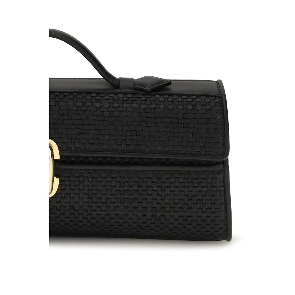 SLIM SYMMETRY POCHETTE IN BLACK RAFFIA