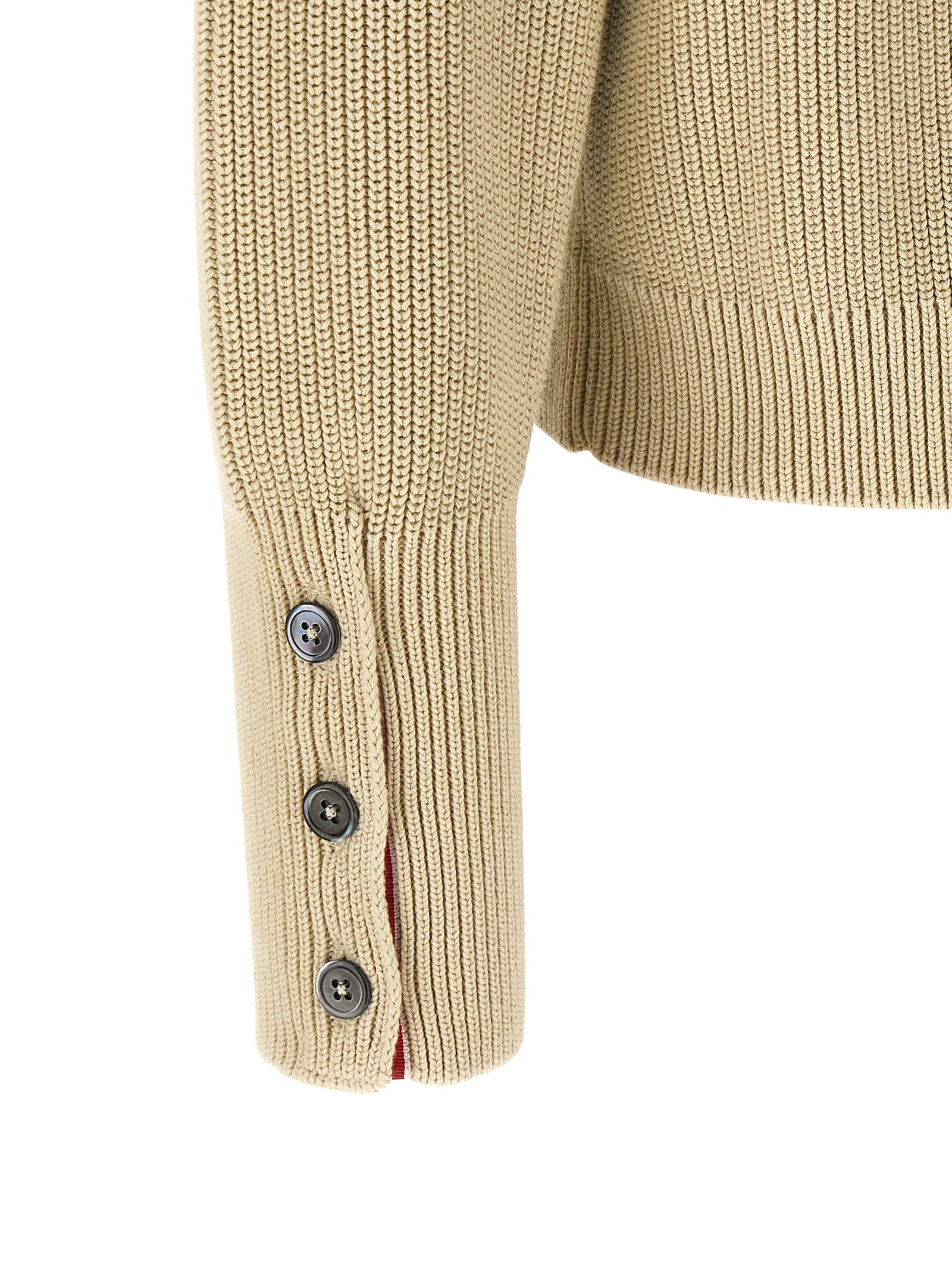 THOM BROWNE FOUR-BAR GARMENT-DYED COTTON CARDIGAN — BEIGE