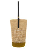 Khaite Billie beige woven sisal bucket bag with adjustable calf leather shoulder strap