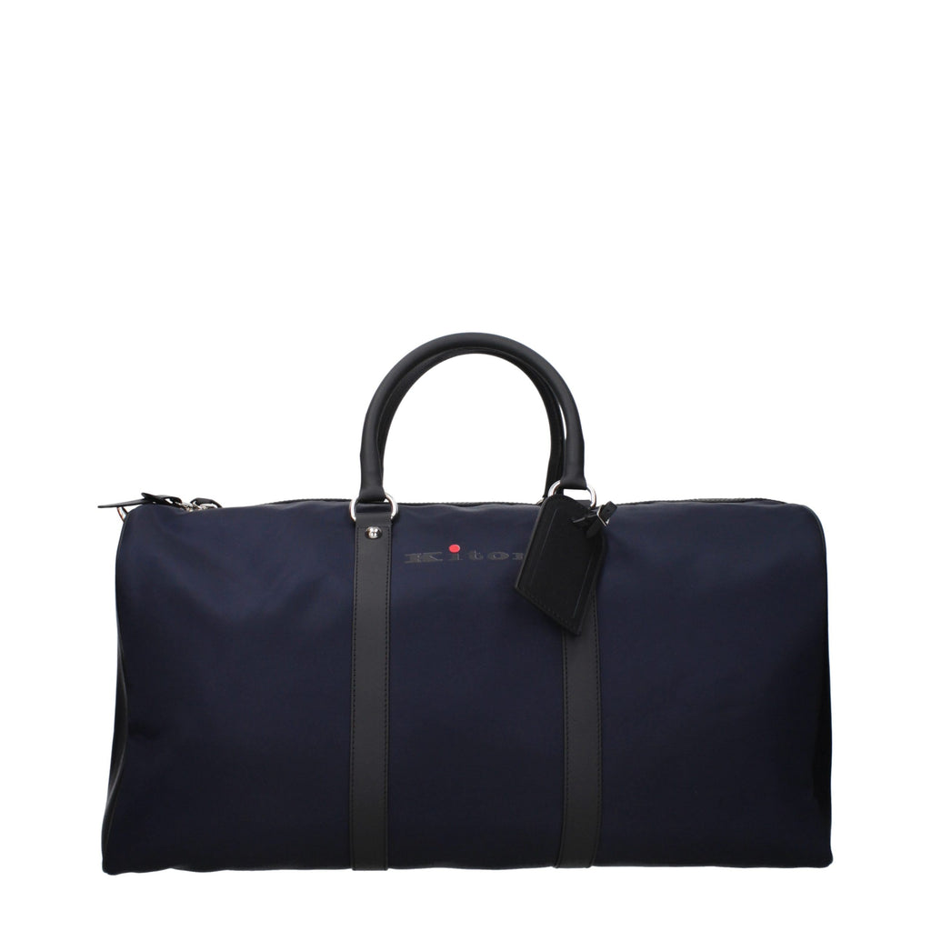 Kiton blue nylon and leather travel bag — front view