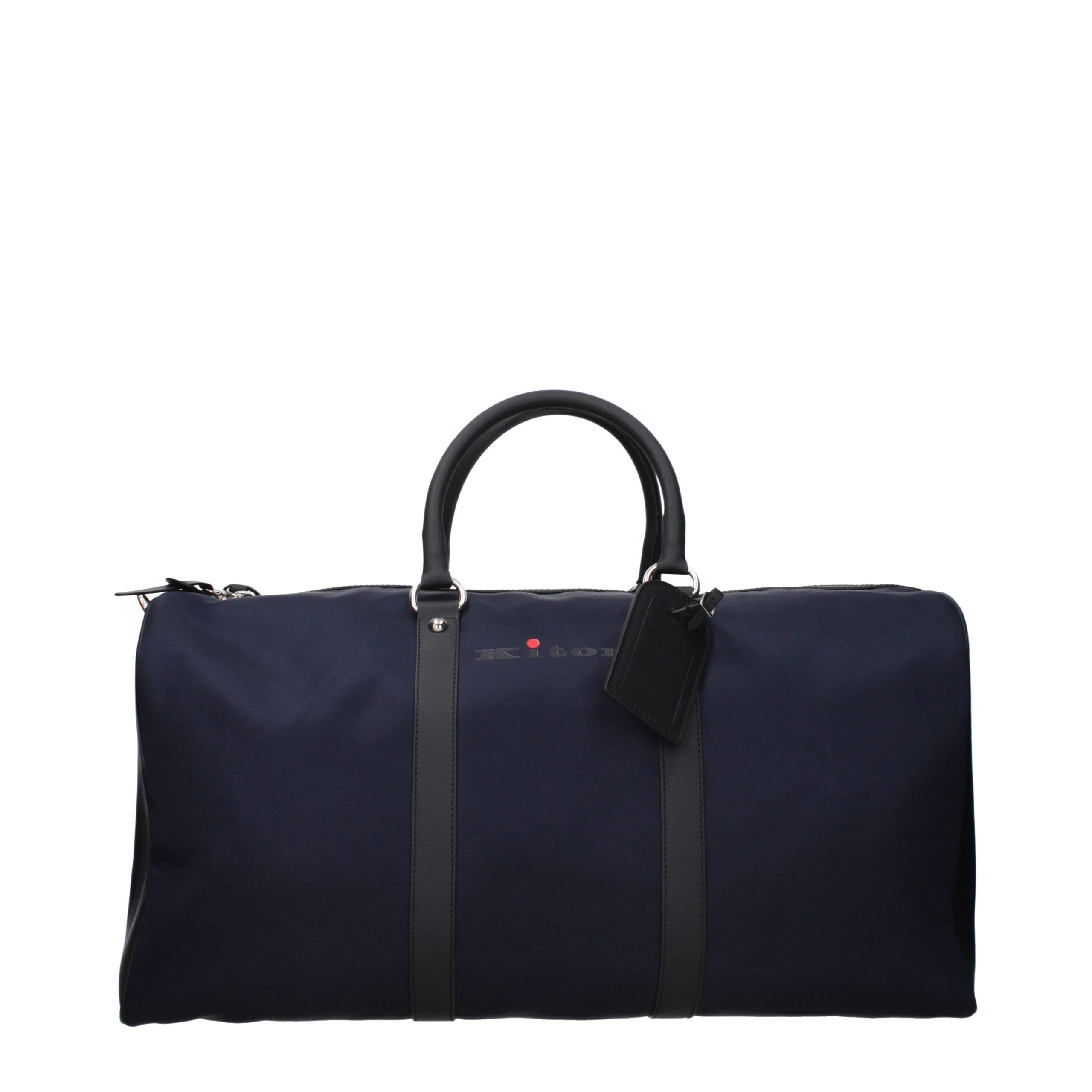 Kiton blue nylon and leather travel bag — front view