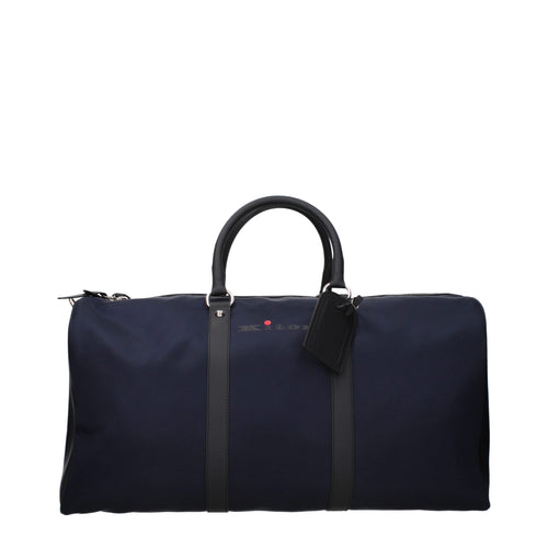 Kiton blue nylon and leather travel bag — front view
