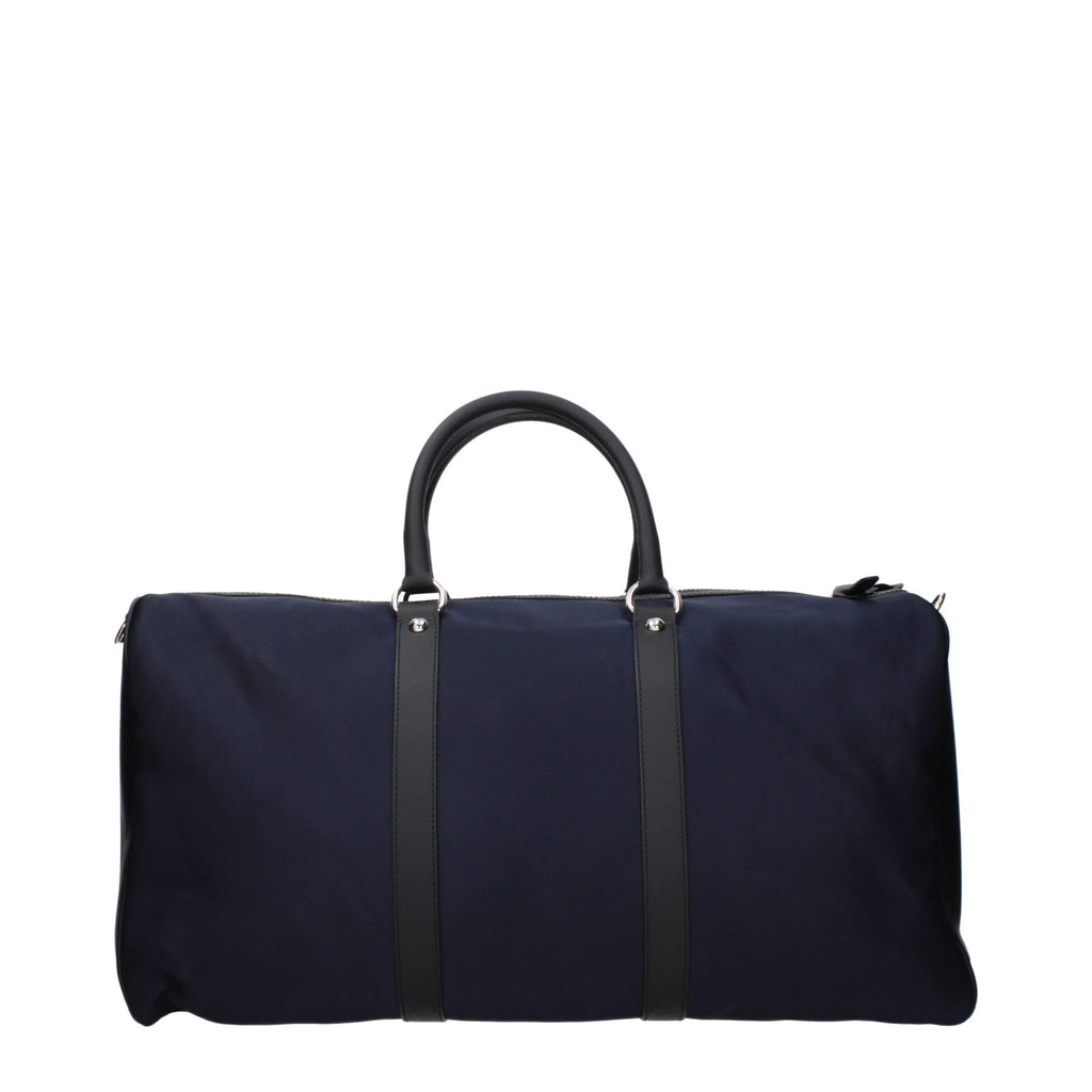 Kiton blue nylon and leather travel bag — back view