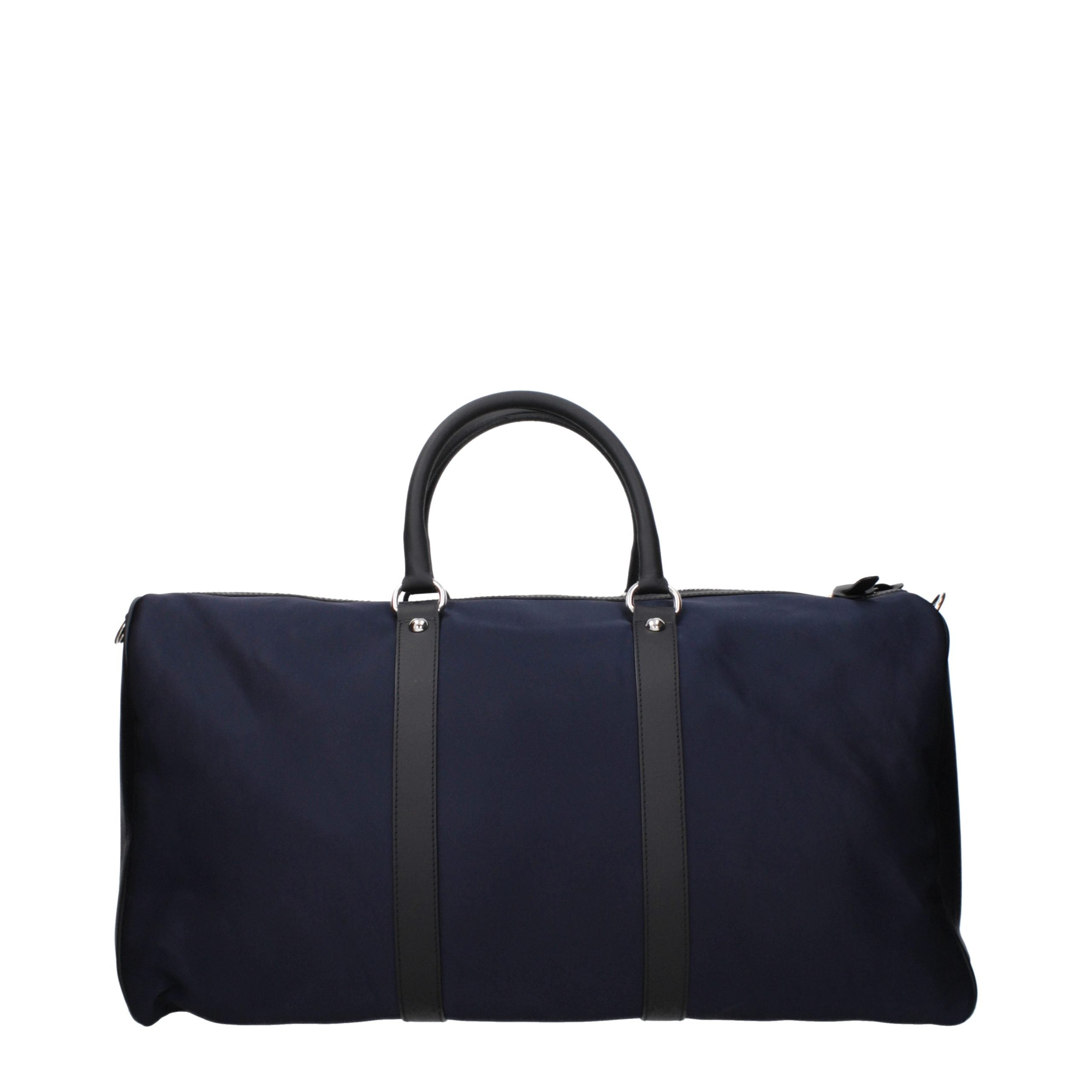 Kiton blue nylon and leather travel bag — back view