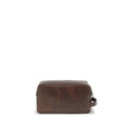 Brunello Cucinelli brown calfskin leather beauty case — front view