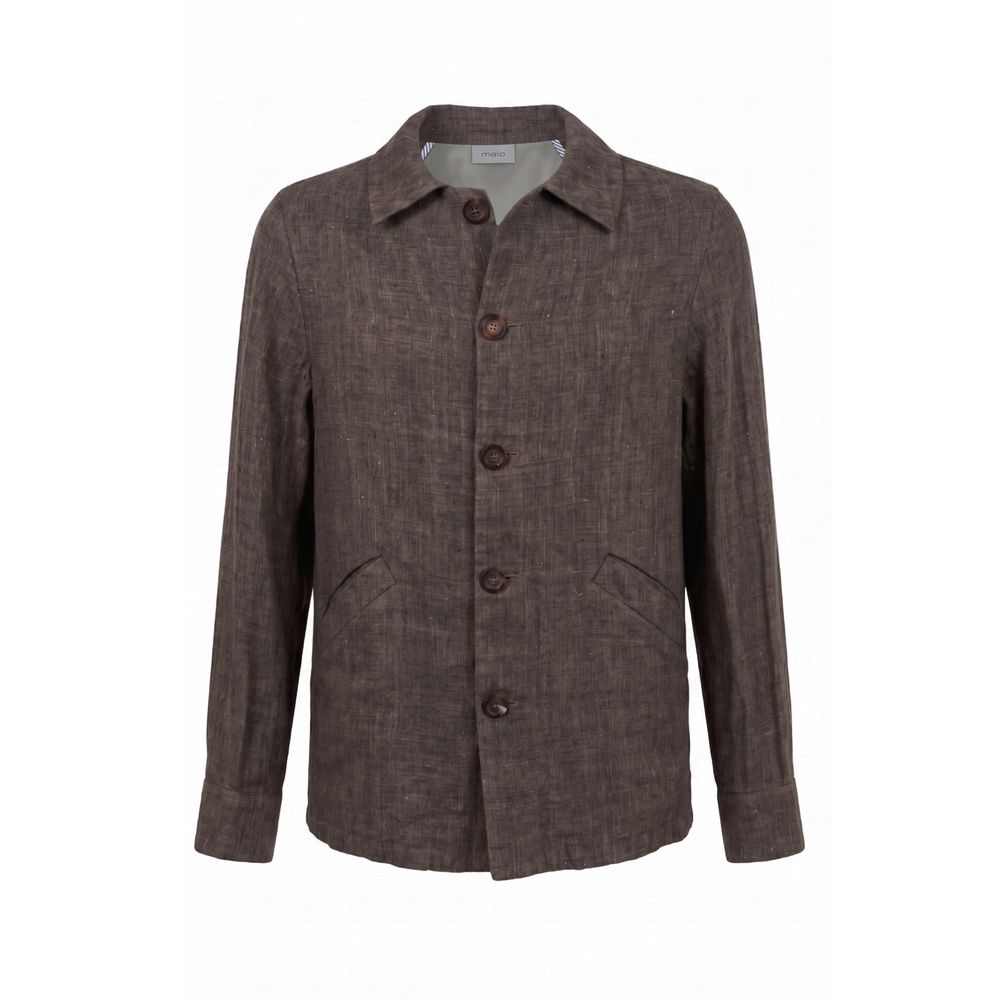 Malo grey linen jacket — front view with button closure