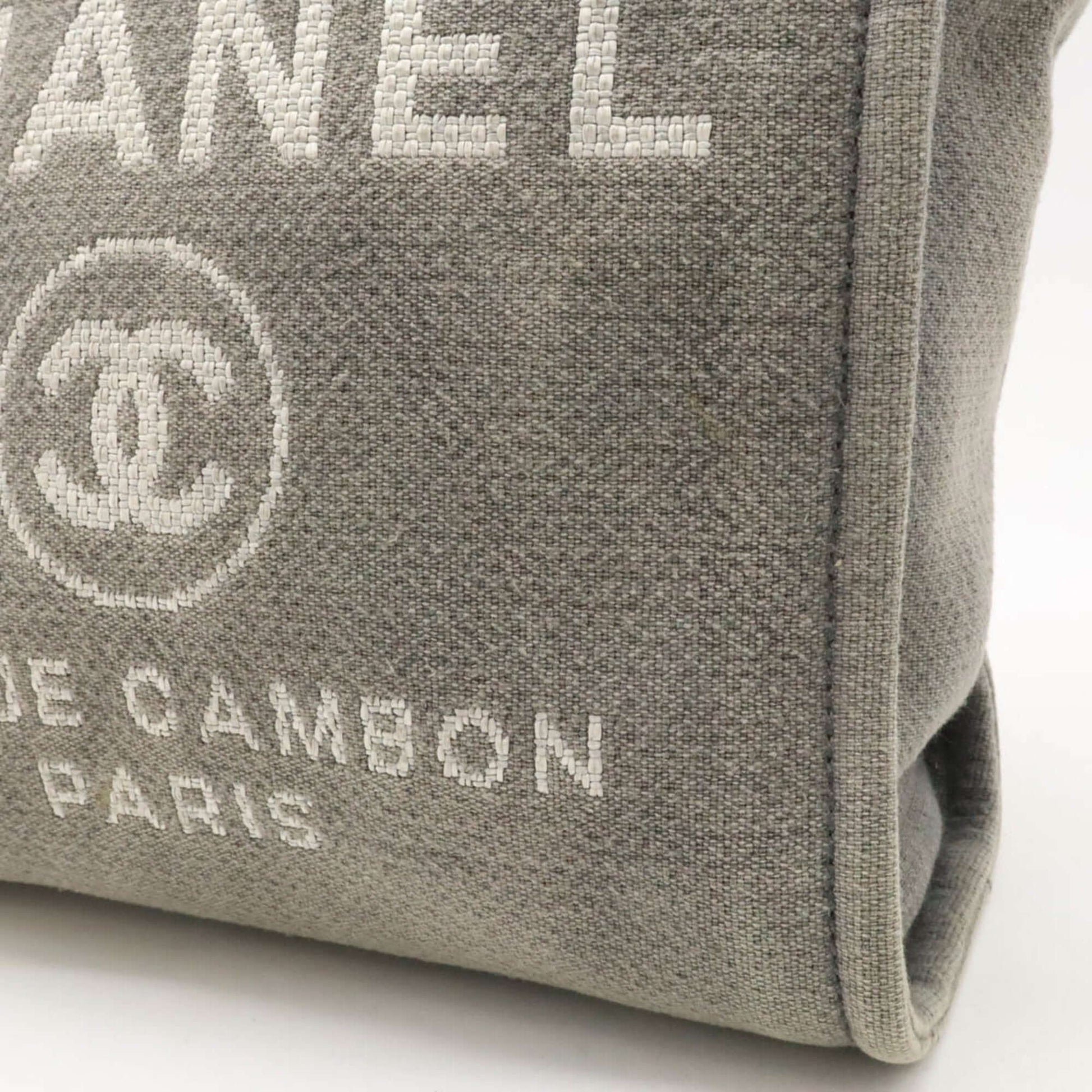 CHANEL Deauville Tote Bag Shoulder Chain Canvas Leather Gray Black A66939-7