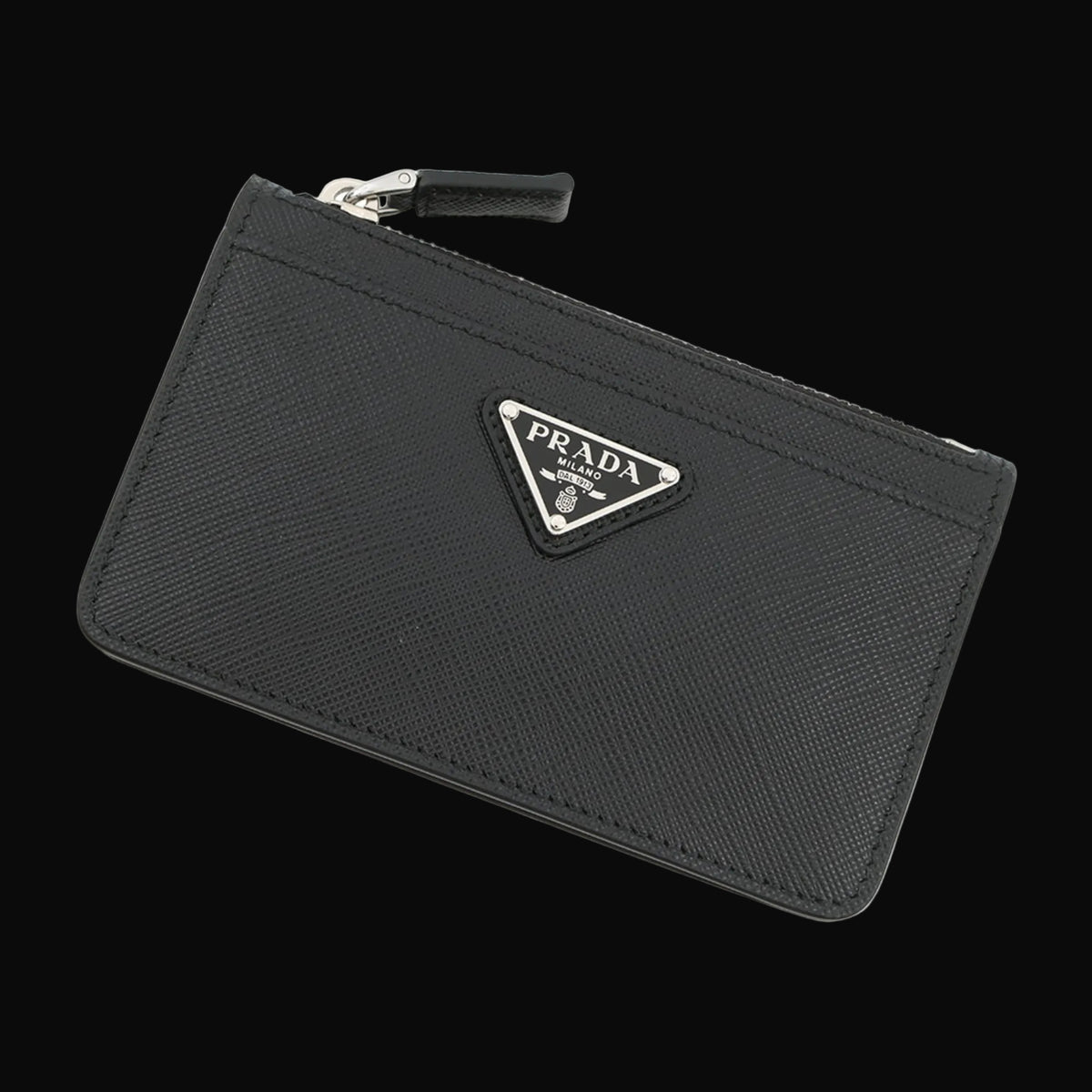 Prada wallet/coin case, Saffiano Triangle 2MC084, black wallet, business card case/card coin purse, Wallet-0