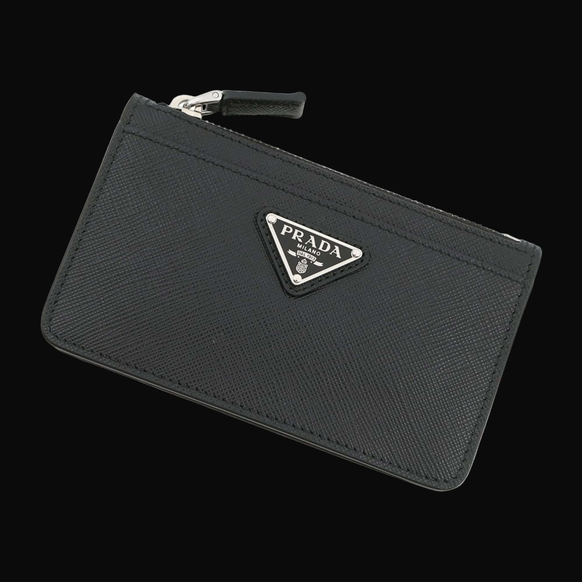 Prada wallet/coin case, Saffiano Triangle 2MC084, black wallet, business card case/card coin purse, Wallet-0