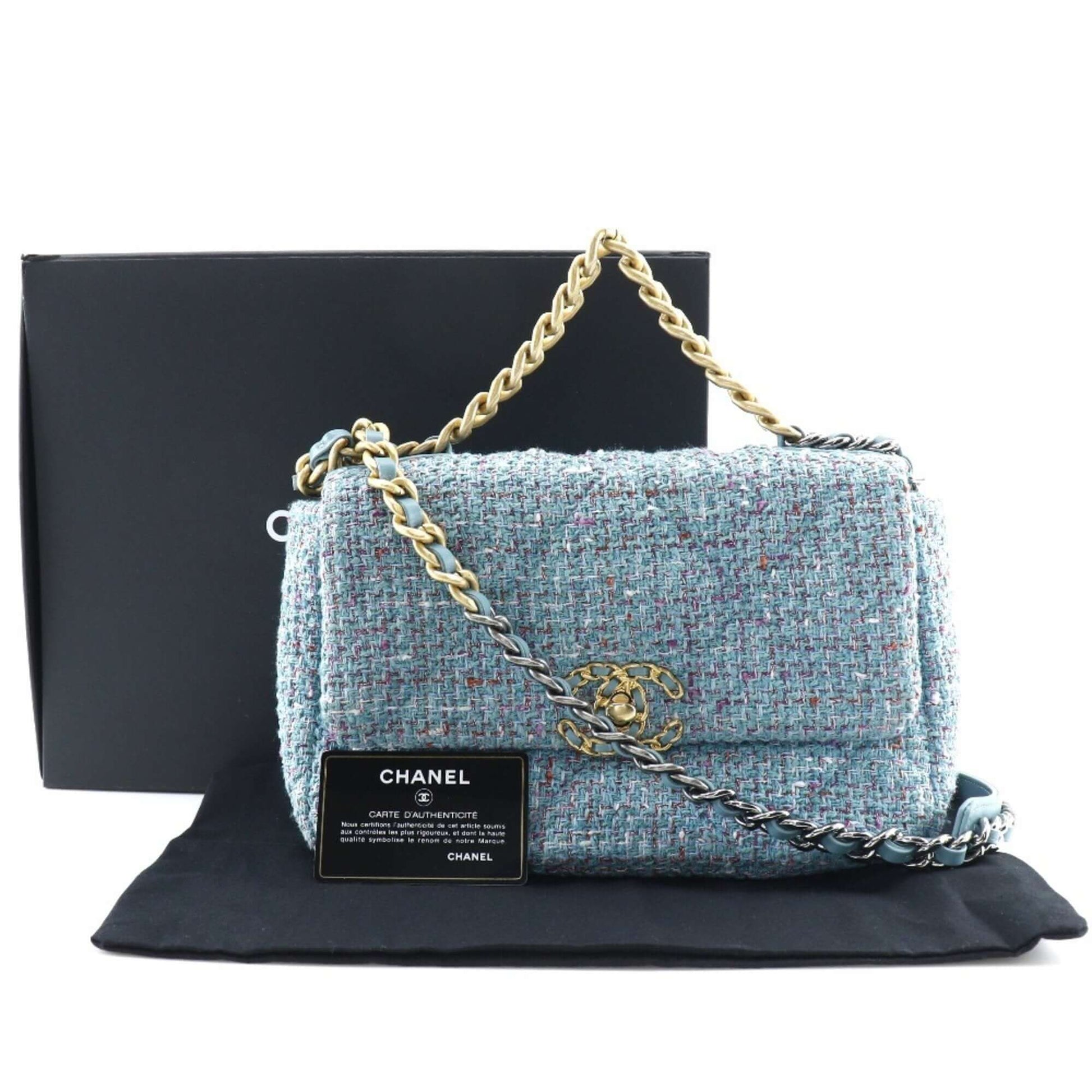 Chanel CHANEL Chain Shoulder 19 Bag Disneuf AS1160 Tweed Blue 2way A5 Turnlock ChainShoulder19 Women's-13