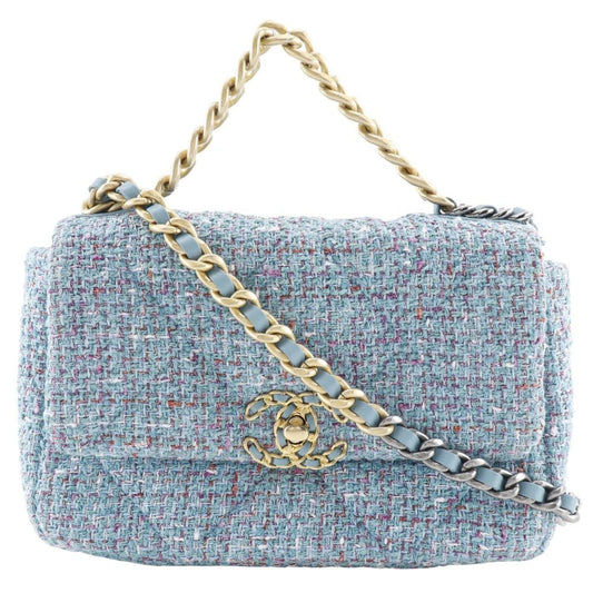 Chanel CHANEL Chain Shoulder 19 Bag Disneuf AS1160 Tweed Blue 2way A5 Turnlock ChainShoulder19 Women's-0