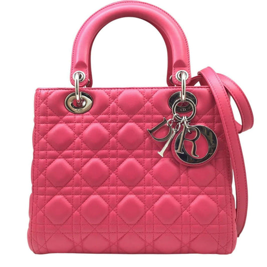 Christian Dior DIOR Lady Dior Cannage Medium Leather Pink Christian Shoulder Bag Handbag Women's-0