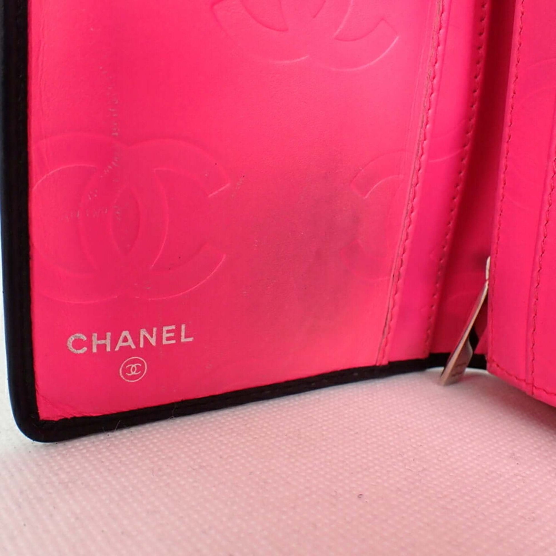 CHANEL Cambon Line Black x Pink Long Wallet-4