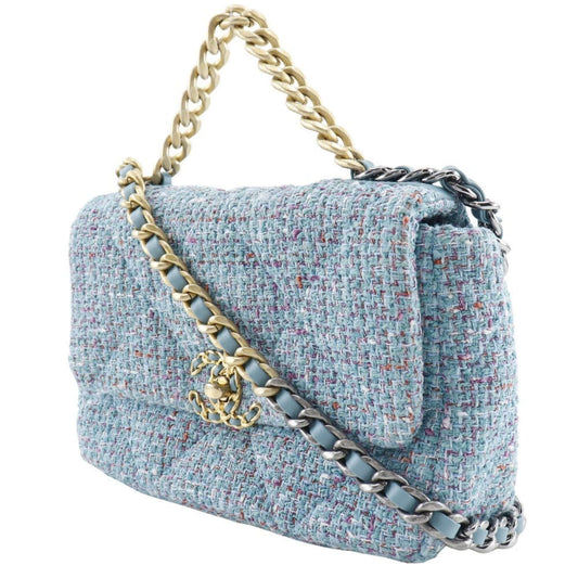 Chanel CHANEL Chain Shoulder 19 Bag Disneuf AS1160 Tweed Blue 2way A5 Turnlock ChainShoulder19 Women's-1