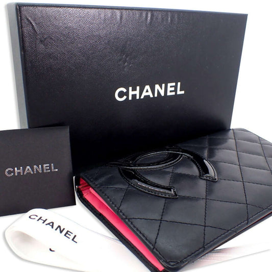 CHANEL Cambon Line Black x Pink Long Wallet-0