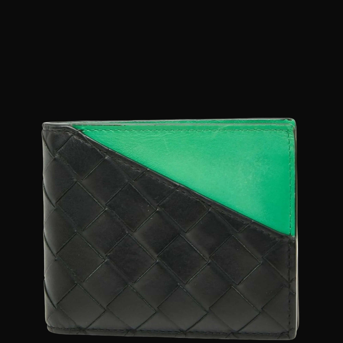 Bottega Veneta Intrecciato Bi-fold Wallet in Black and Green Leather for Men-0