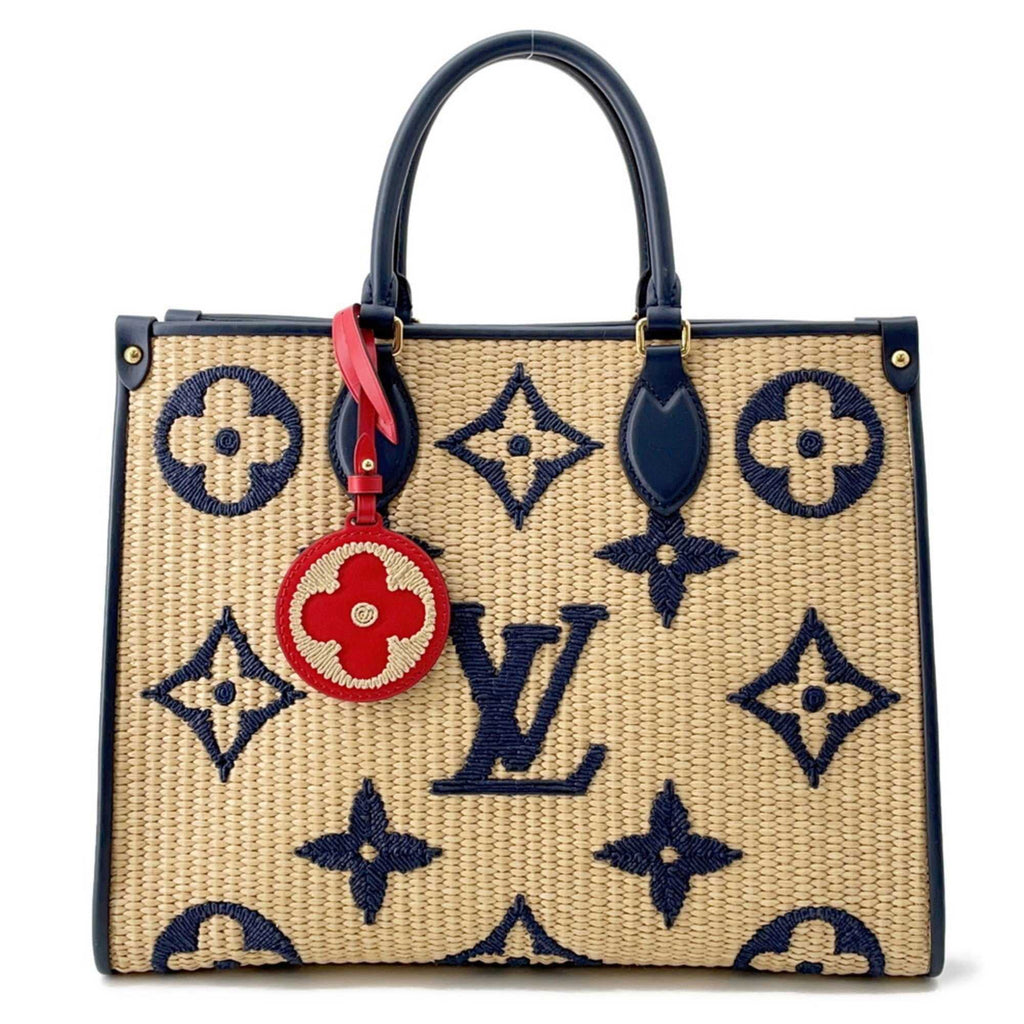 LOUIS VUITTON Pre-Loved Monogram Raffia On-the-Go tote bag featuring a stylish design and detachable charm