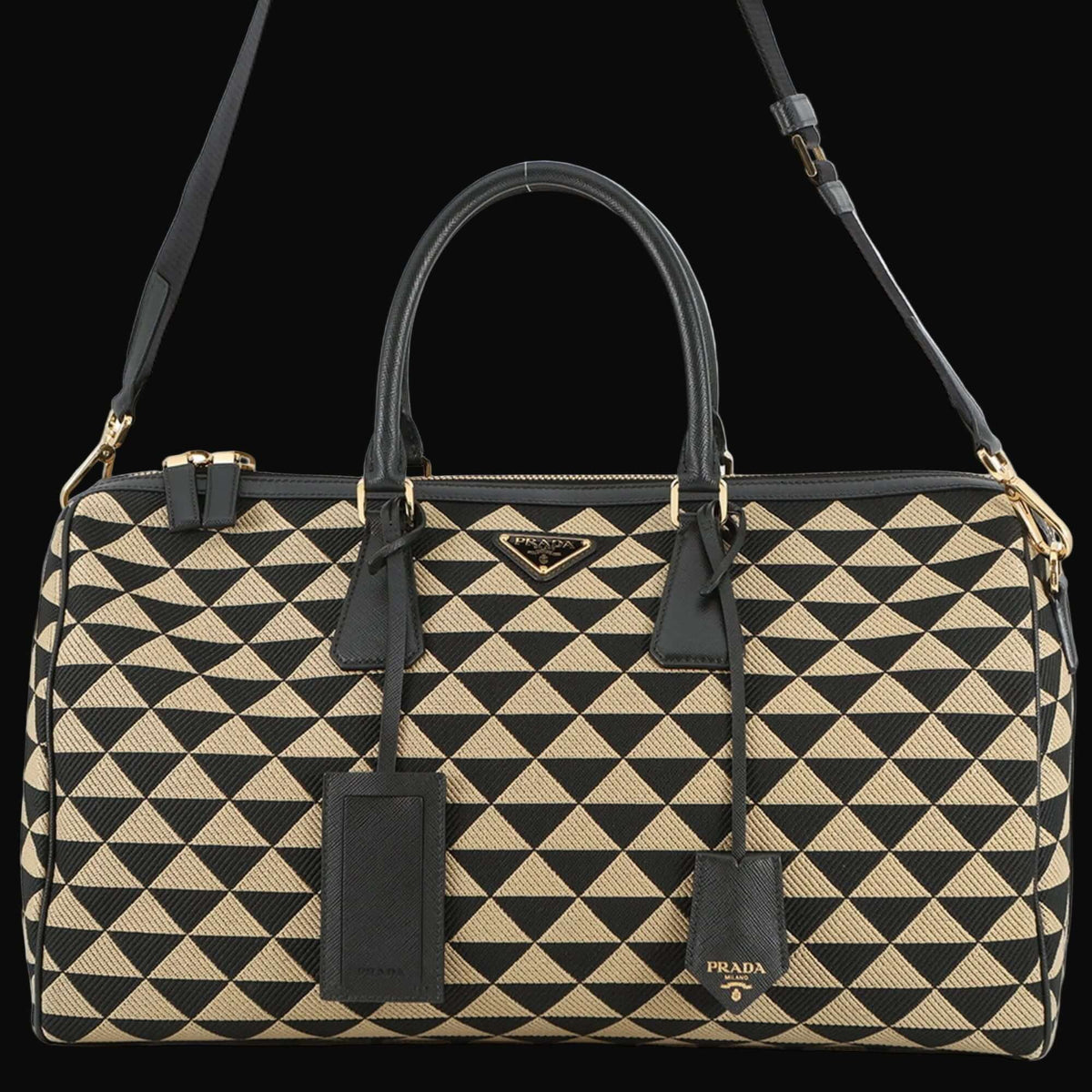 Prada Boston Bag Symbol Embroidered Fabric Travel 2VC034 PRADA-0