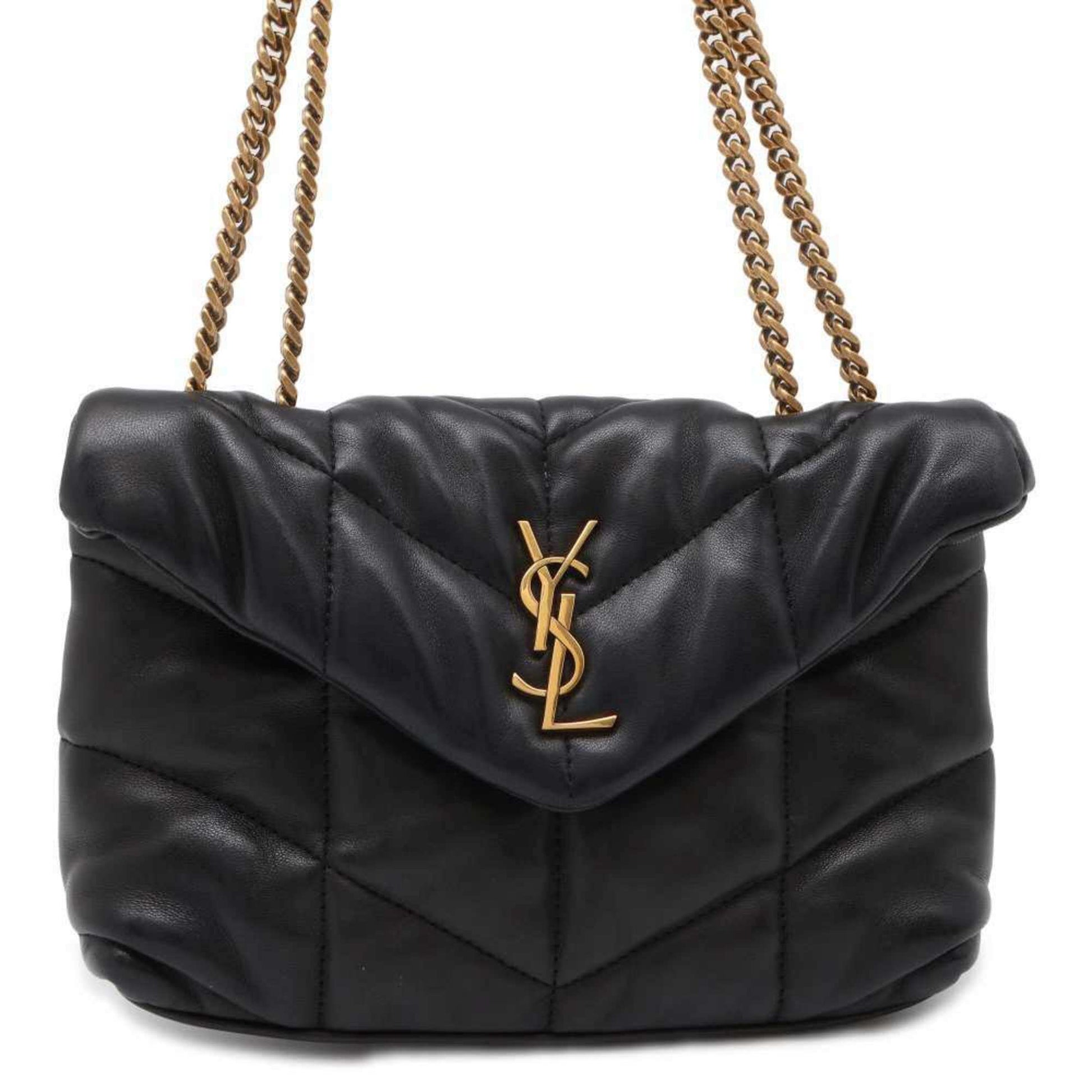 Saint Laurent Chain Shoulder Bag Puffer Leather 759337 2way Black SAINT LAURENT PARIS-0