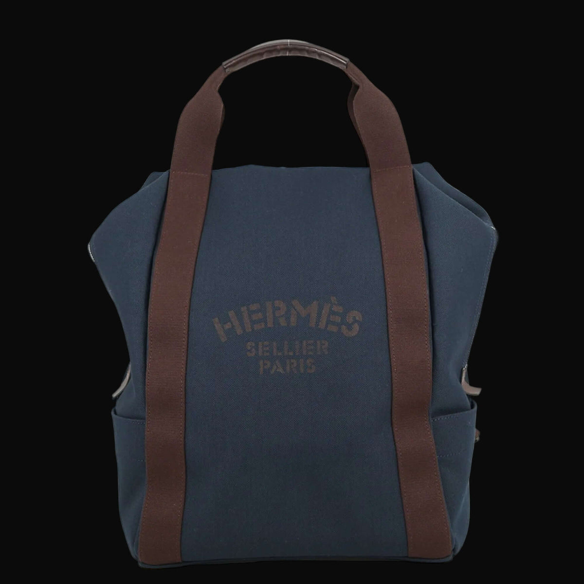 Hermes Hermès Sac de Pansage Groom Backpack in Navy/Fu/Toile Chevron/Canvas-0